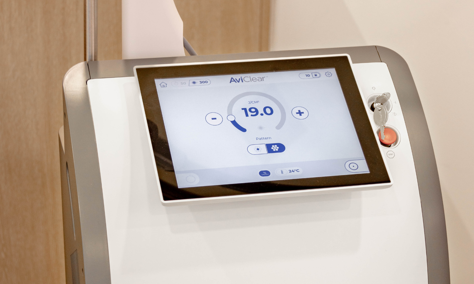 Aviclear Laser device shown in an acne treatment setting